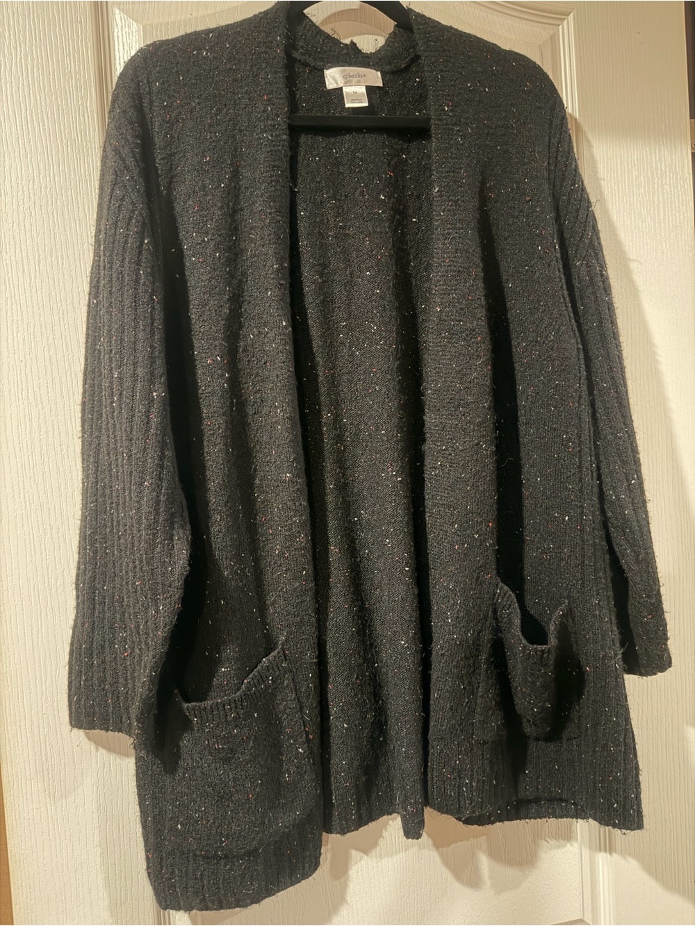CJ Banks Black Flecked Open Cardigan with Pockets
